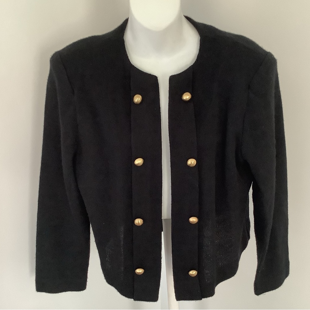Leslie Fay Petite Collections Vintage Black Knit Open Front Jacket  Sz. 10P